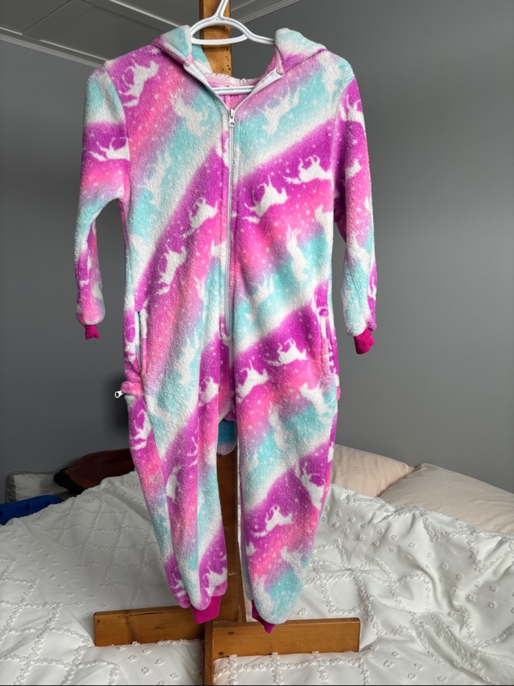 Girls Unicorn Fleece Onesie - Pink, Purple & Aqua